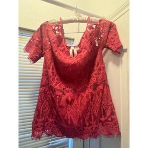 Women's Red Lace Blouse Size S